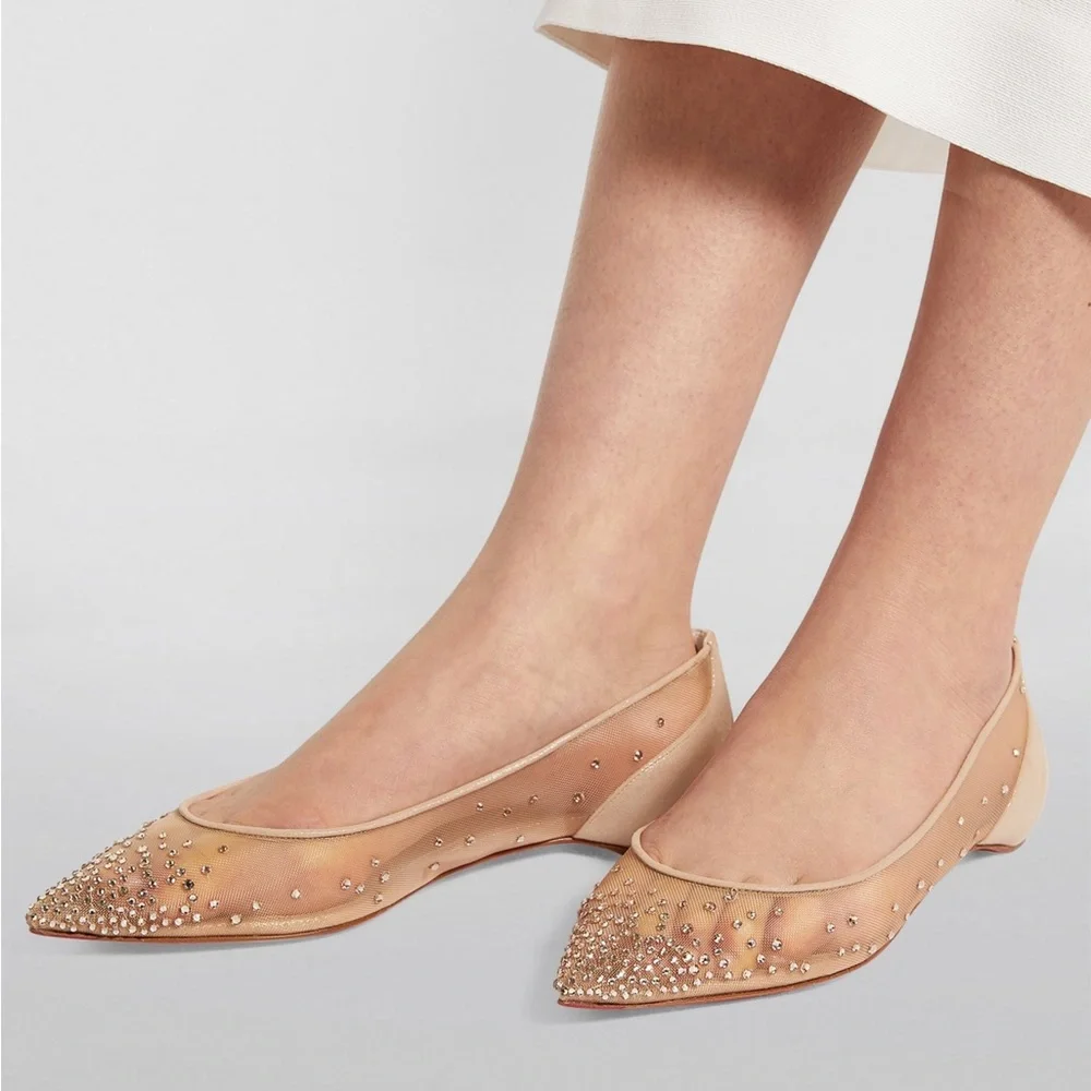 CHRISTIAN LOUBOUTIN Follies Strass Gold Crystal Pointed Toe Ballerina Flats 38 - Picture 16 of 16